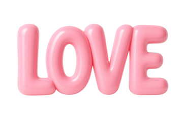 Pink Love Word Floating Isolated Against Transparent Background