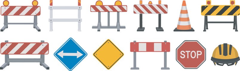 Traffic Road Repair Barrier Vector with Safety Barricades