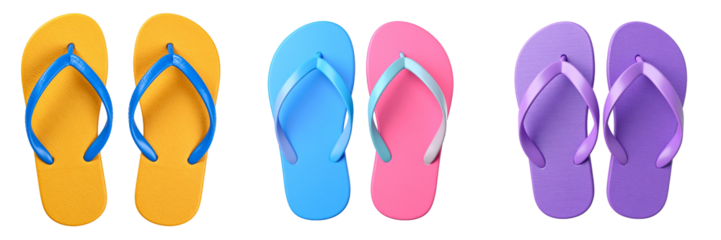 Colorful Flip Flop Pairs Isolated On Transparent Background Showing Summer Beach Wear and Holiday Comfort