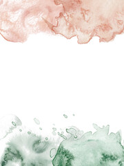 Abstract terracotta and green watercolor border frames on white background