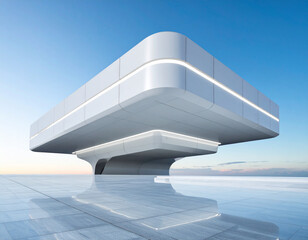 3D luxury building with blue sky  uper the sea