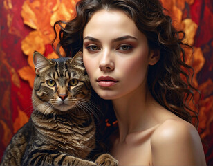 The cute girl with cath aweasome background