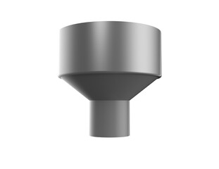 Isolated Grey Plastic Pipe Reducer Fitting: Detailed 3D Illustration of a Drainage System Funnel Connector Adapter for Industrial Plumbing and HVAC Utility Applications on a Transparent HD Background.