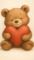 Cute bear holding heart