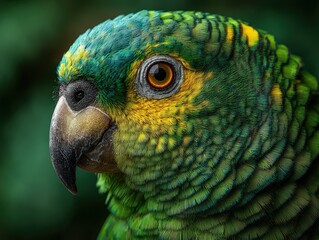 Fototapeta premium Close-up portrait of vibrant Amazon parrot showing detailed plumage and feathers