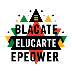 A creative logo design featuring the words blacate elucarte epeower in pan-african colors