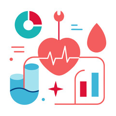 Visual representation of medical data analysis and health monitoring concepts in flat design style