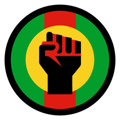 Black power fist symbol inside a red, green, and yellow circle representing african solidarity