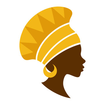 Profile silhouette of an african woman wearing a yellow geometric headwrap