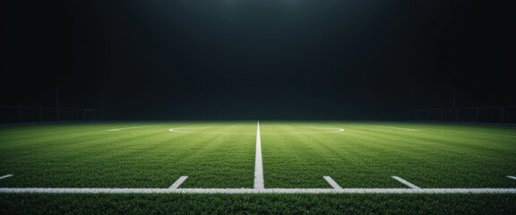 Football match preparation empty stadium field sports venue nighttime aerial view anticipation