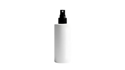 Blank black spray bottle mockup for product branding and presentation isolated on transparent background