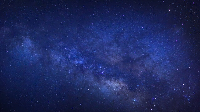 Pamorama night blue sky space background, Starry universe in dark blue sky, Milky way galaxy with stardust field in deep universe