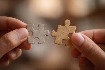 Hands engage in placing jigsaw pieces together in a cozy indoor setting during afternoon hours, highlighting focus on puzzle assembly and connection