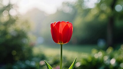 Red tulip in natural setting
