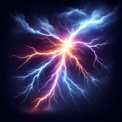 Realistic Colorful Lightning Bolt Effect with Electric Energy,Generative AI