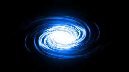 Blue neon spiral galaxy swirling around a bright glowing core