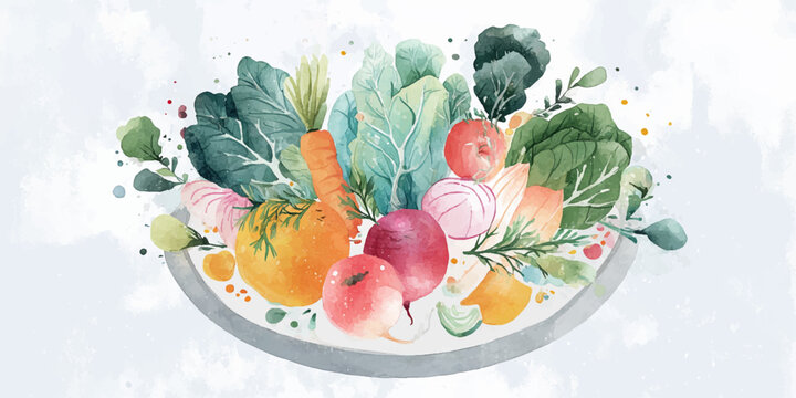 Vibrant assortment of fresh healthy vegetables and fruits artfully arranged in a bowl - Powered by Adobe