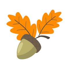 Illustration of Acorn with Fall Oak Leaves