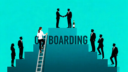 Onboarding process success career progression ladder climbing business achievement new employee integration corporate welcome team building opportunity advancement journey