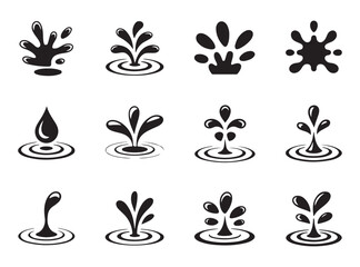 Set of abstract water splash and ripple on white background milk black and white liquid fresh food