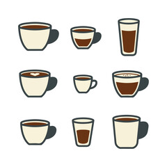 Obraz premium Variety of coffee beverages in different cups illustration