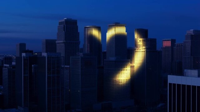 A spectacular timelapse of city building lights forming a giant heart shape against the night skyline, concept of public declaration and urban romance