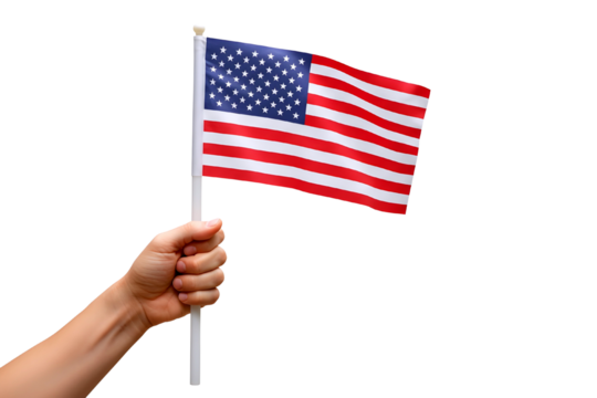 Hand holding american flag isolated on transparent background - Powered by Adobe