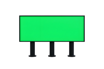 Large green billboard with three black poles isolated on transparent background
