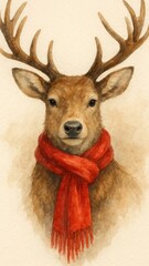 Fototapeta premium Deer portrait with red scarf