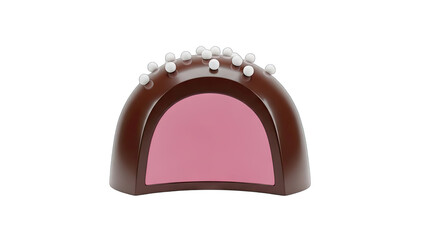 A Half Cut Chocolate Candy With Pink Filling And White Sprinkles On Top Isolated On A Black Background With A Transparent Background Studio Shot
