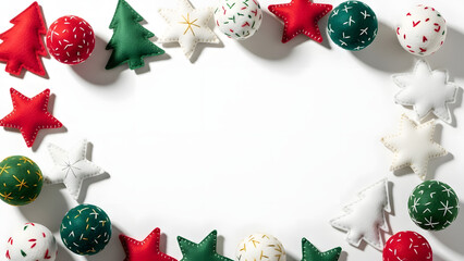 Circular Christmas ornament wreath frame featuring colorful baubles and holiday decorations, perfect for festive greeting cards, invitations, posters, and seasonal layouts