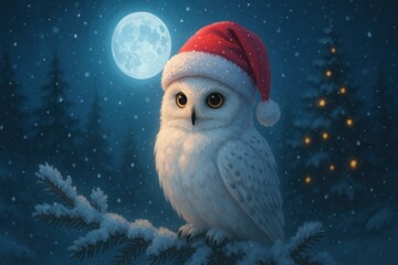 Obraz premium Festive owl under moonlight.