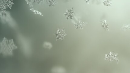 drifting snowflakes close up, airy background, pale cool tones, soft minimal winter feel