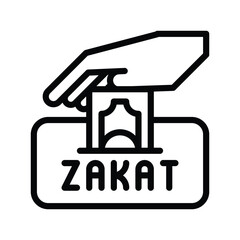 Icon representing Zakat donation, a hand inserting money into a slot labeled Zakat, symbolizing Islamic charity and giving.