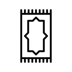 A simple black and white icon of an Islamic prayer rug.