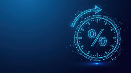 Fototapeta premium Financial growth concept represented by a digital clock with a percentage symbol and an upward arrow