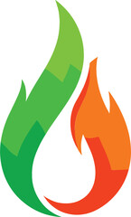 Abstract Logo Design of a Flame or Fire Icon in Vibrant Green and Orange Colors, Representing Energy, Power, and Warmth Vector