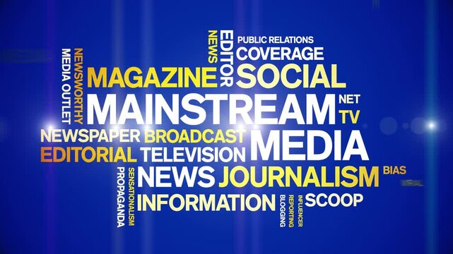 Mainstream Media animated word cloud-text design animation tag kinetic typography seamless loop.