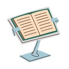 Flat cartoon vector illustration of simple book stand for reading and study, practical desk accessory, calm educational mood for school materials, workspace graphics and learning projects