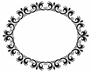 Elegant black floral oval frame design with swirling decorative elements