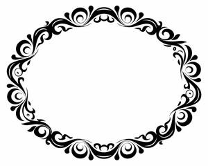 Elegant black ornamental frame with swirling floral and leaf designs