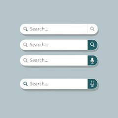 Obraz premium Set of four search bar input field vector mockups UI UX web app interface microphone voice search