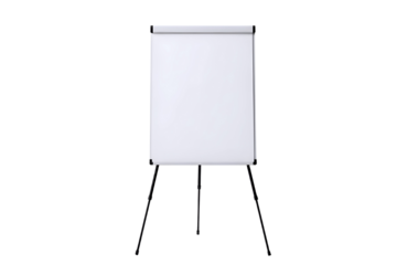 Blank whiteboard on easel stand for presentation isolated on transparent background