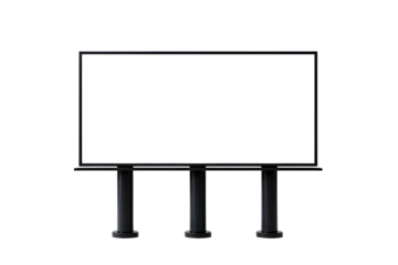 Blank billboard on three black pillars isolated on transparent background