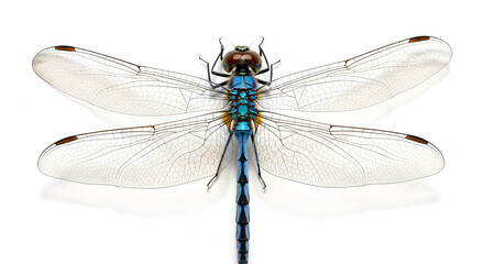Vibrant Blue and Green Dragonfly
Iridescent Dragonfly on White