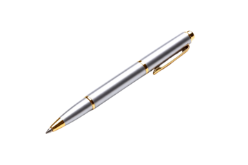 Luxury silver ballpoint pen with gold accents isolated on transparent background