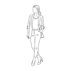 Elegant business woman in blazer and trousers line art