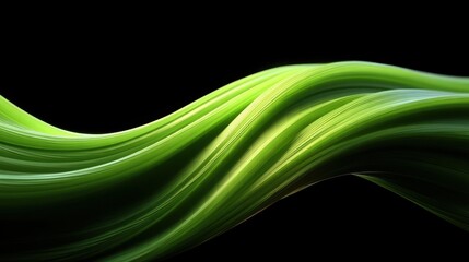 Naklejka premium Elegant Flowing Green Lines on Black Background, Capturing Natural Movement and Serenity in Abstract Art, Ideal for Environmental Themes and Modern Designs