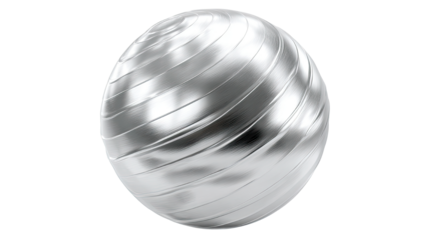Silver fitness ball rotating smoothly on white background with dynamic reflection, modern gym equipment, healthy lifestyle, workout concept