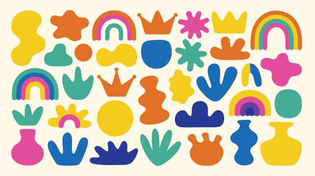 Retro Abstract Organic Shapes Set. Funky Groovy Doodle Style Vector. Cute Hippie Design Elements